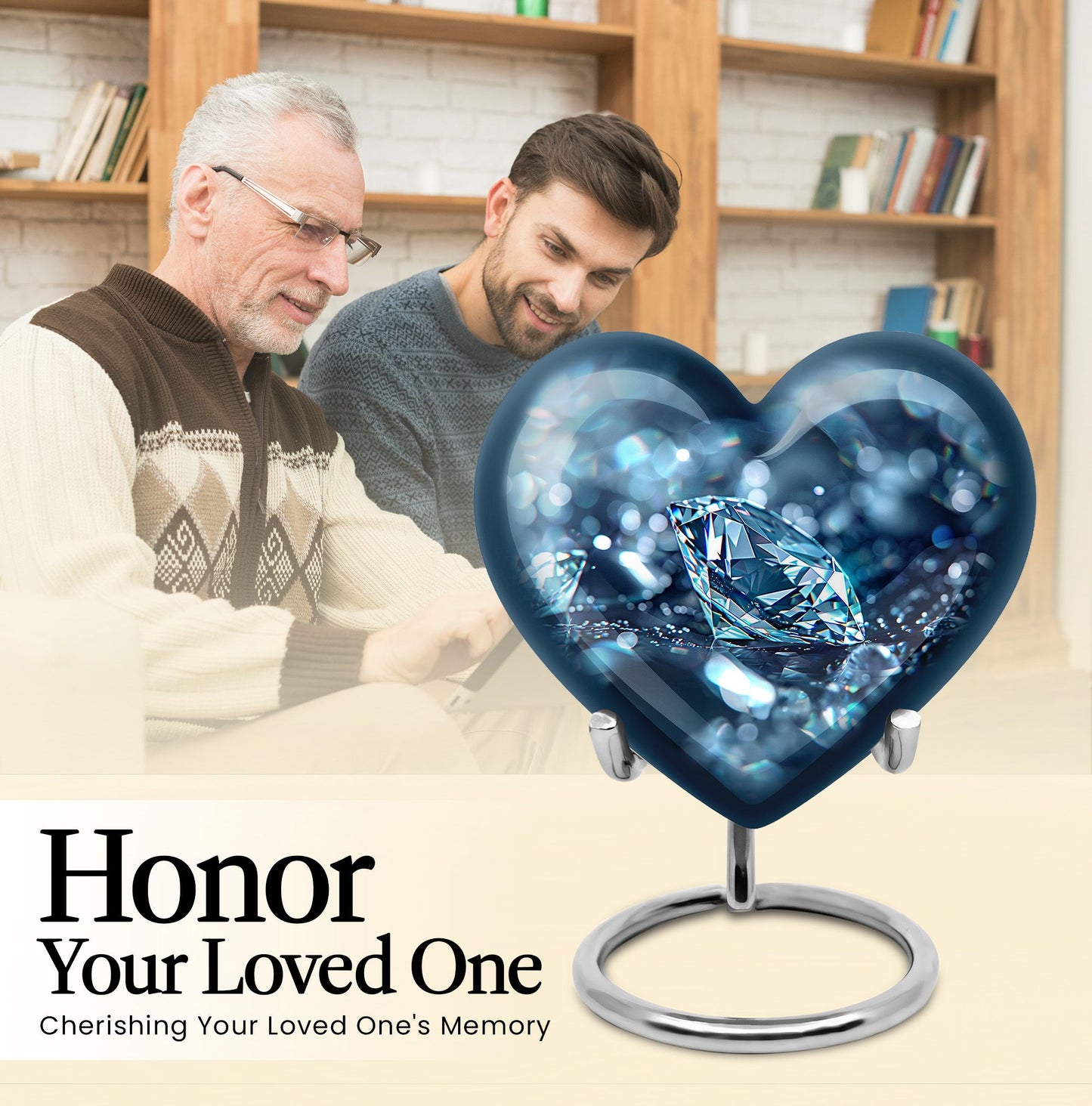 Heart-shaped diamond urn for cremation ashes