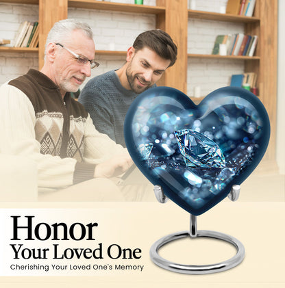 Heart-shaped diamond urn for cremation ashes