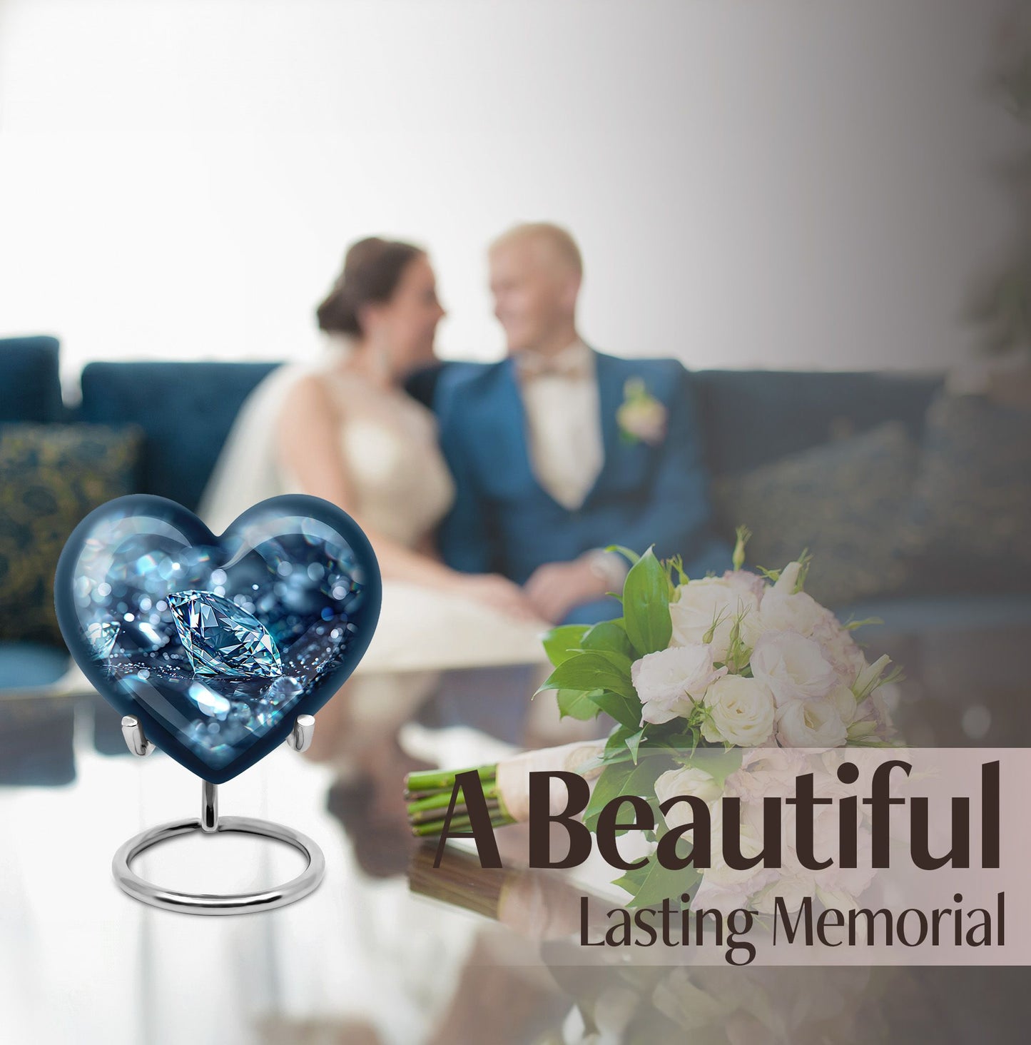 Heart-shaped diamond urn for cremation ashes