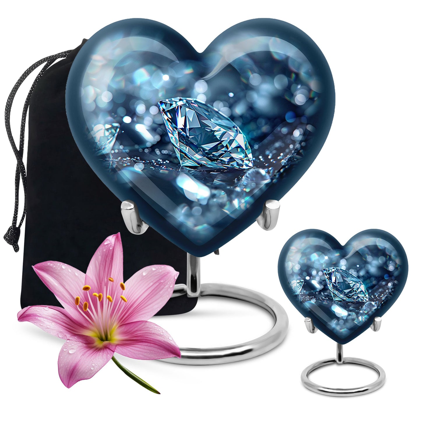 Heart-shaped diamond urn for cremation ashes
