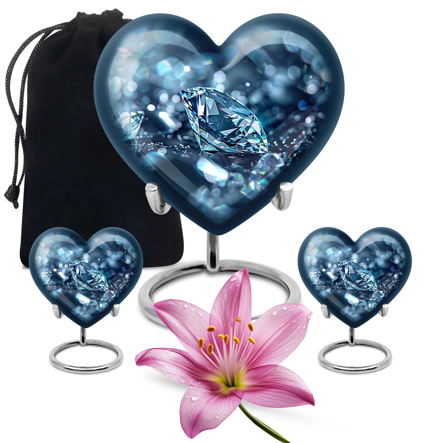 Heart-shaped diamond urn for cremation ashes