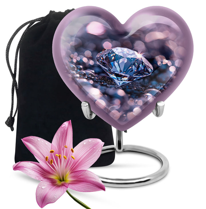 Handcrafted 10-inch diamond heart urn, memorial large 