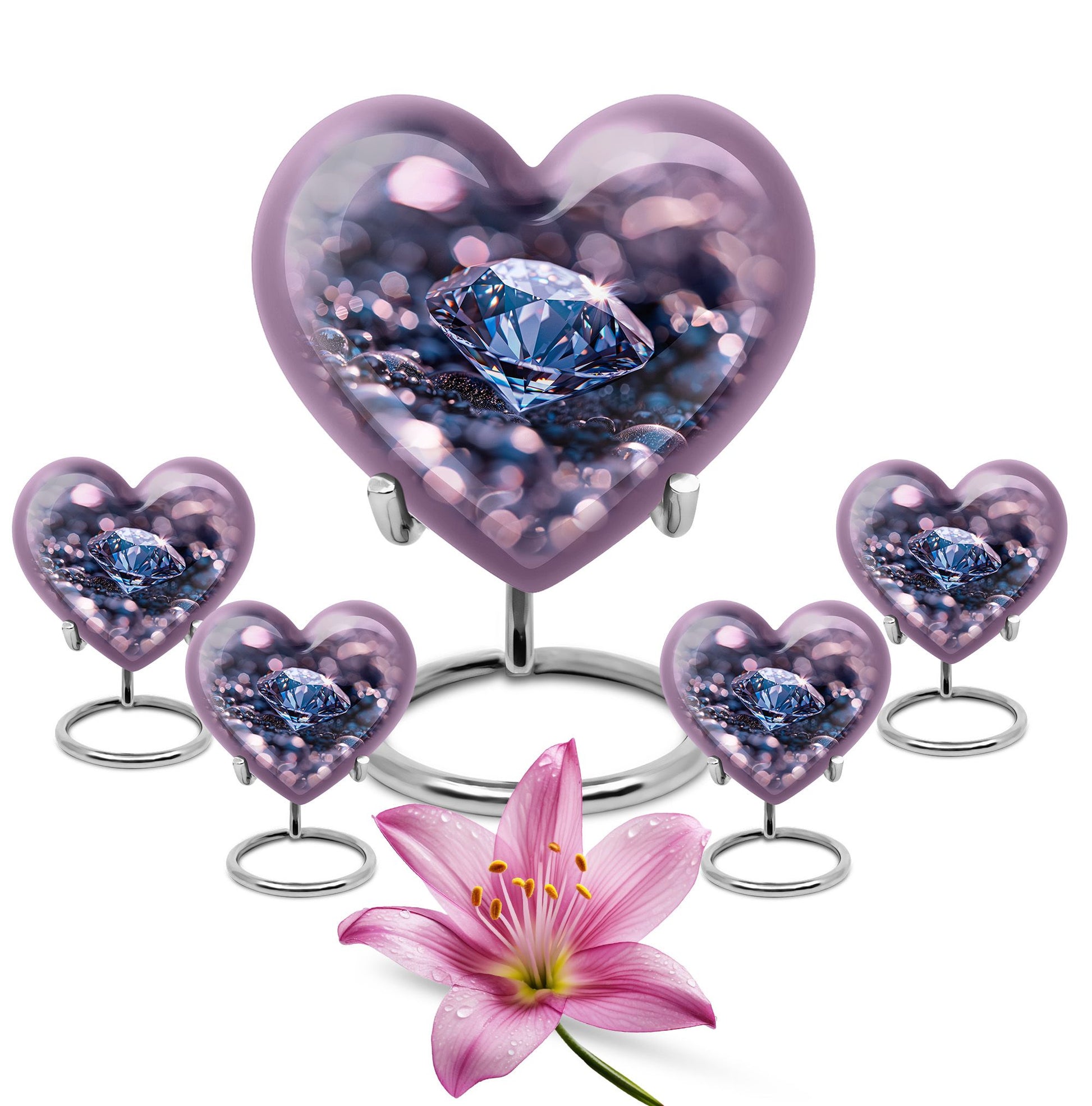 Handcrafted 10-inch diamond heart urn, memorial large 