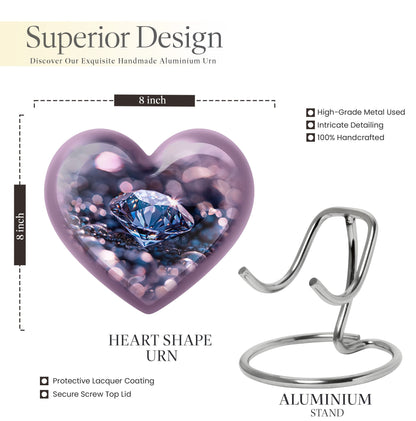 Handcrafted 10-inch diamond heart urn, memorial large 