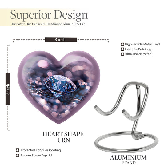 Handcrafted 10-inch diamond heart urn, memorial large 