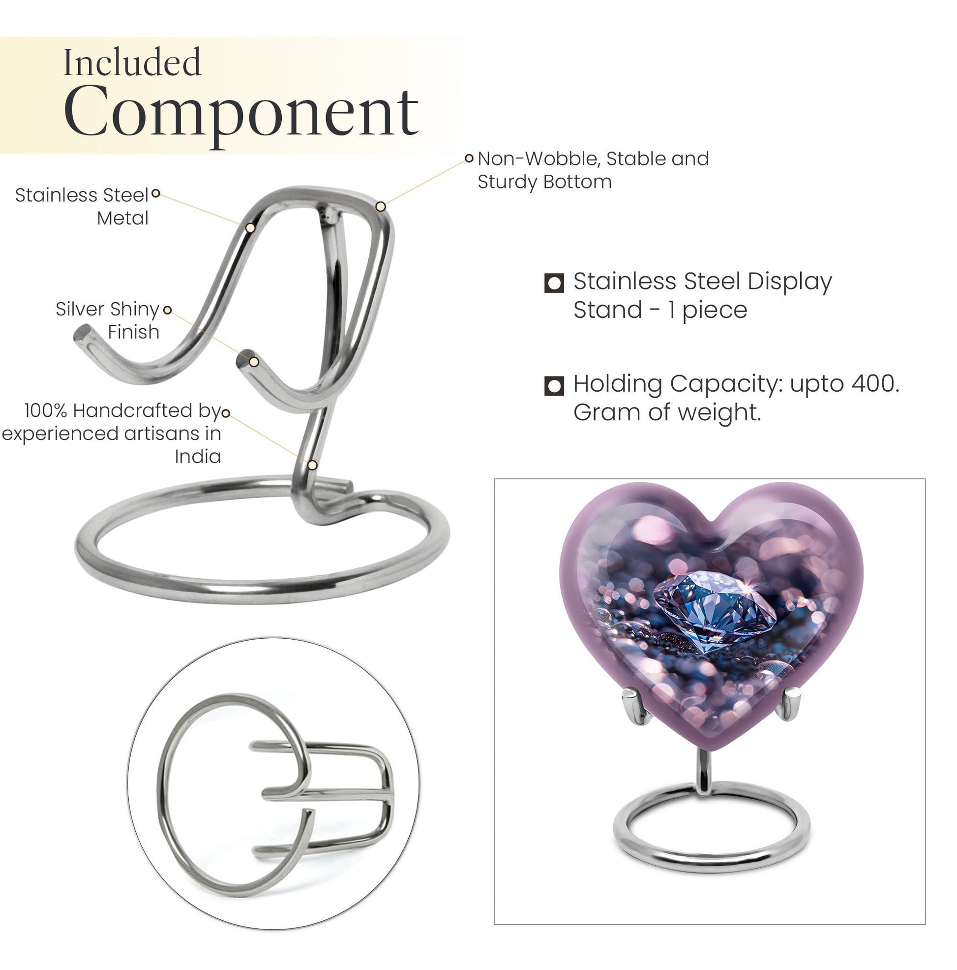 Handcrafted 10-inch diamond heart urn, memorial large 