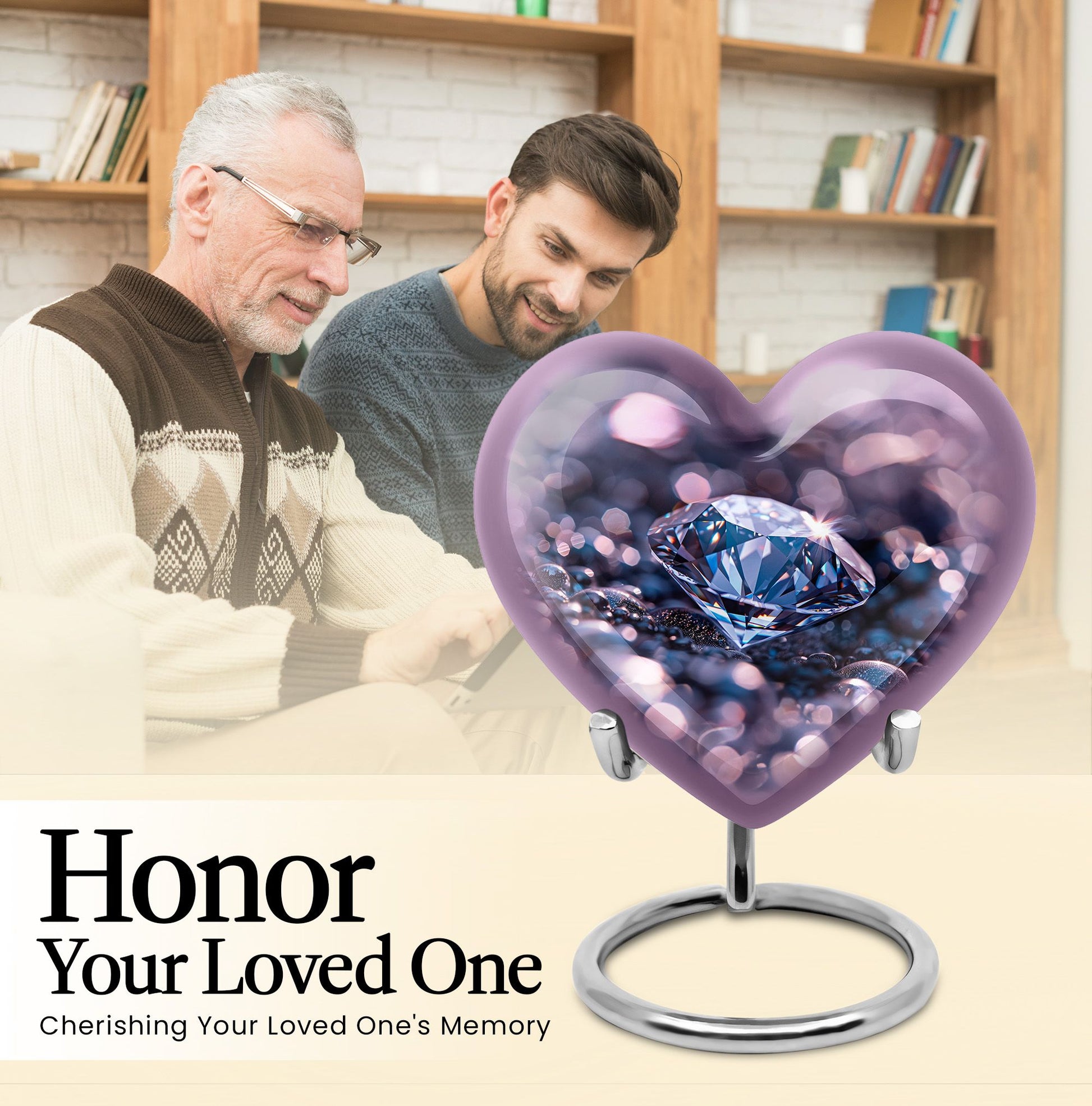 Handcrafted 10-inch diamond heart urn, memorial large 