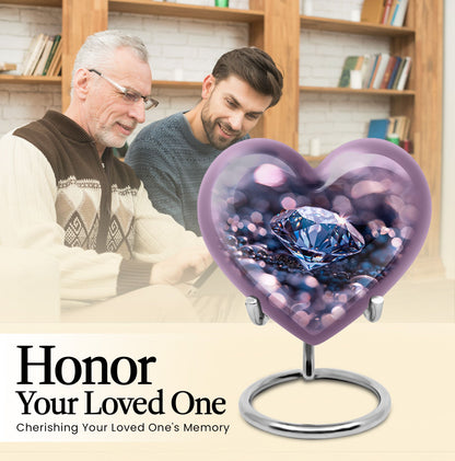 Handcrafted 10-inch diamond heart urn, memorial large 