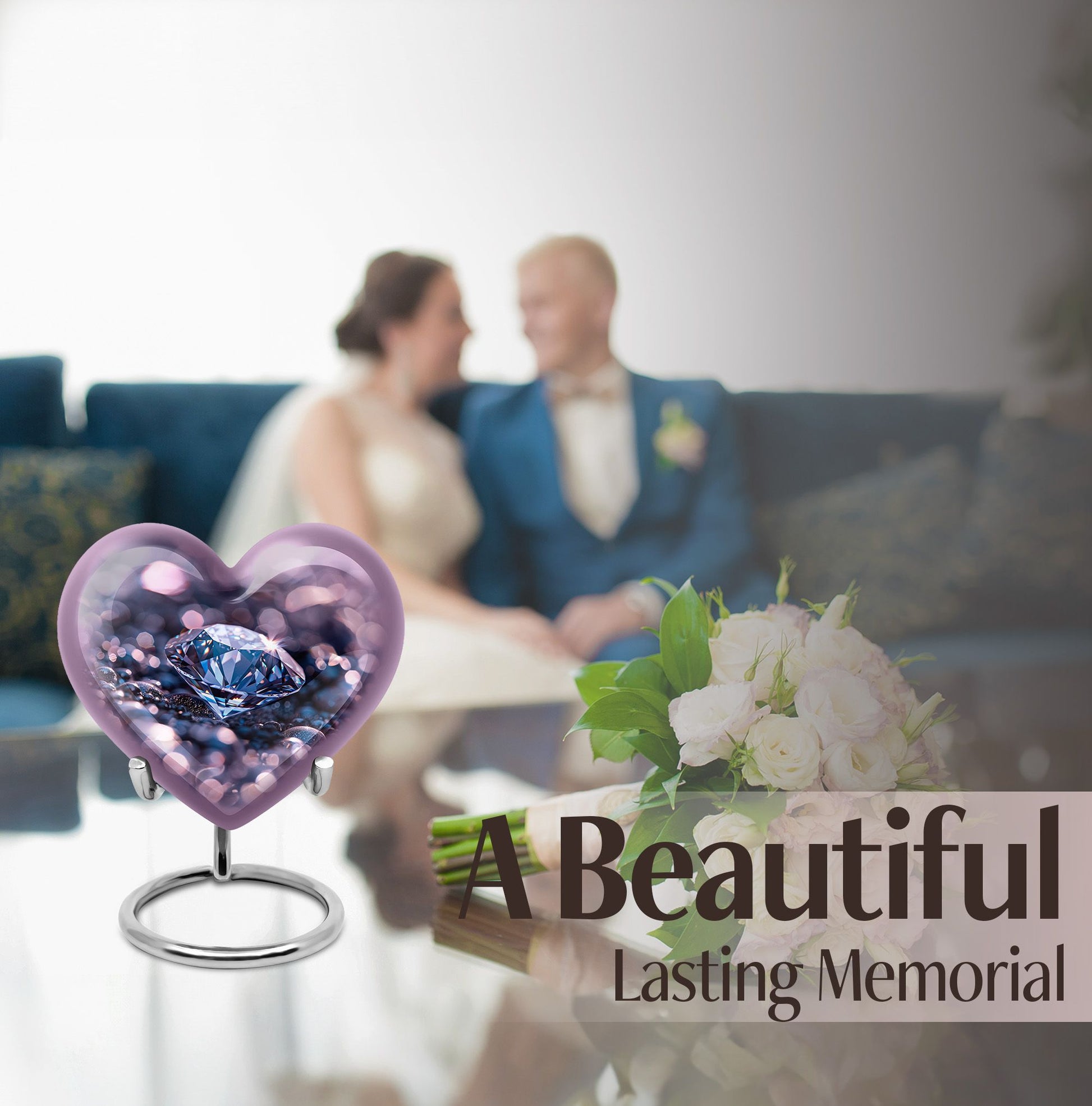 Handcrafted 10-inch diamond heart urn, memorial large 