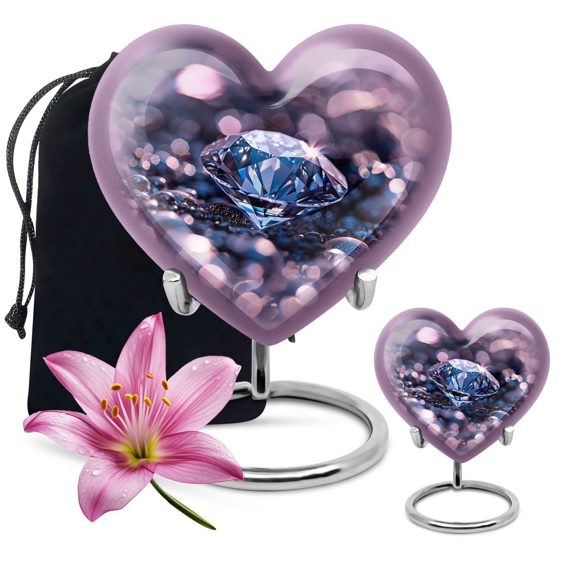 Handcrafted 10-inch diamond heart urn, memorial large 