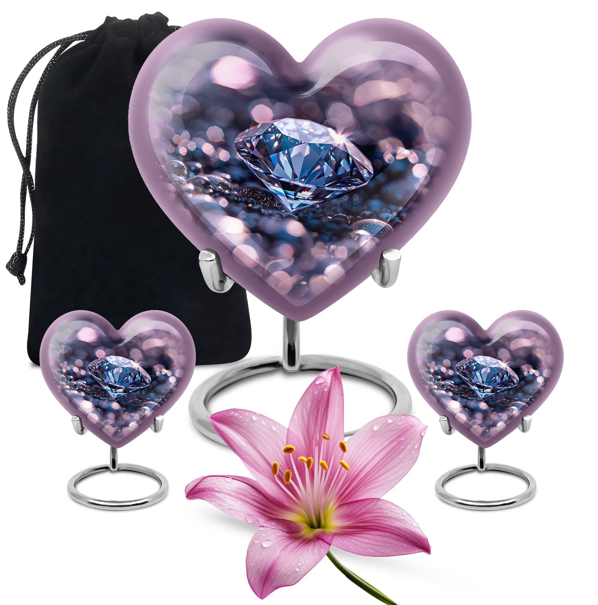 Handcrafted 10-inch diamond heart urn, memorial large 