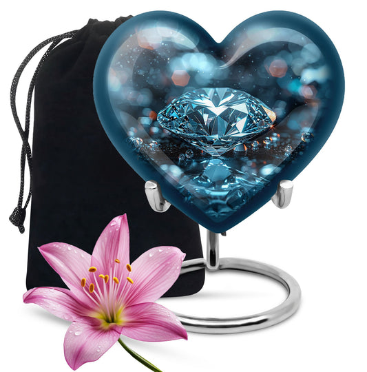 heart-shaped diamond cremation urn for ashes