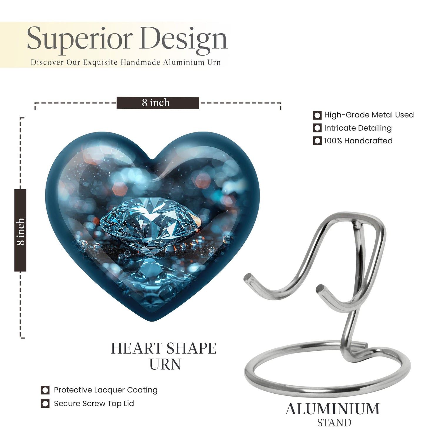 heart-shaped diamond cremation urn for ashes