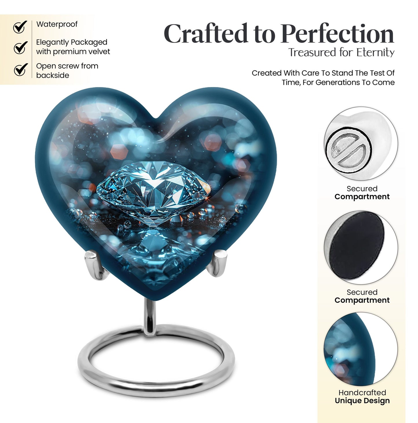 heart-shaped diamond cremation urn for ashes