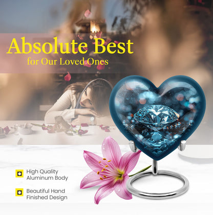 heart-shaped diamond cremation urn for ashes