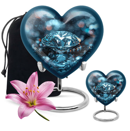 heart-shaped diamond cremation urn for ashes