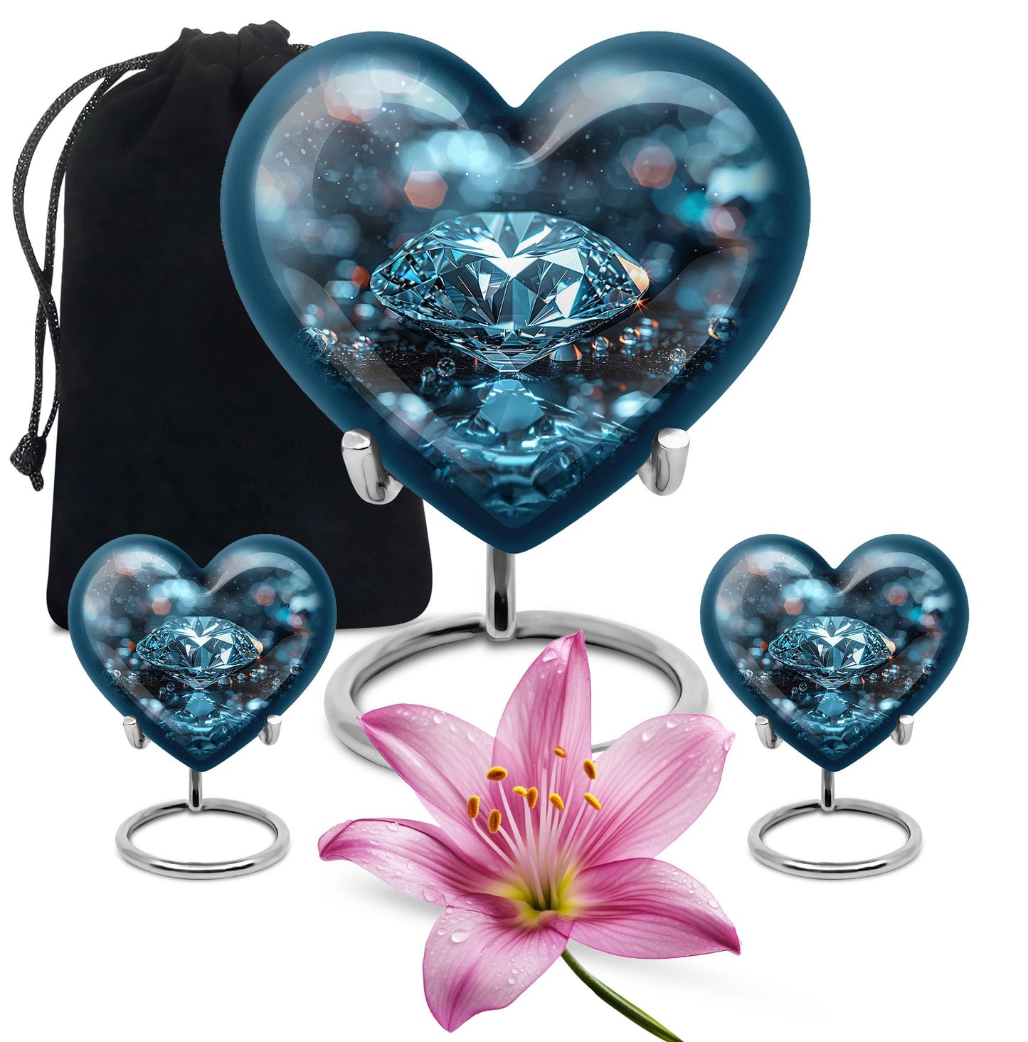 heart-shaped diamond cremation urn for ashes