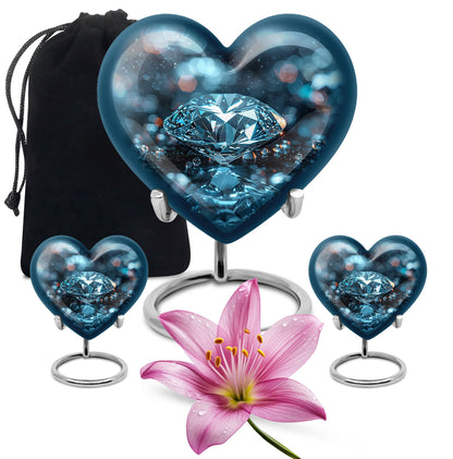 heart-shaped diamond cremation urn for ashes