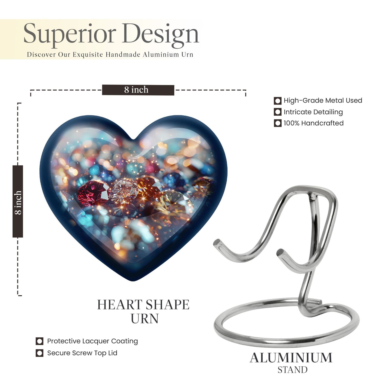 heart-shaped, 10-inch diamond Urn for ashes