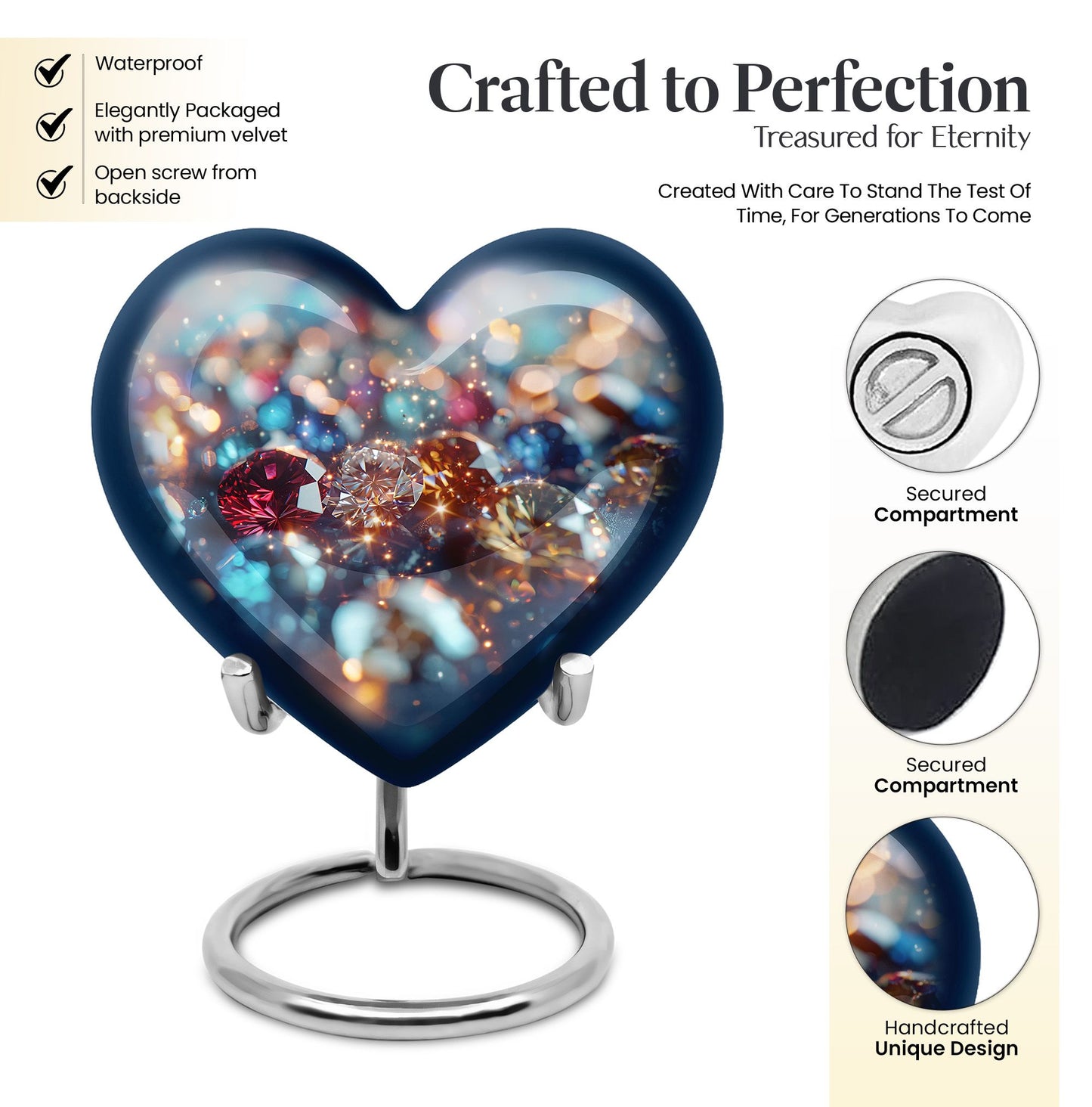 heart-shaped, 10-inch diamond Urn for ashes