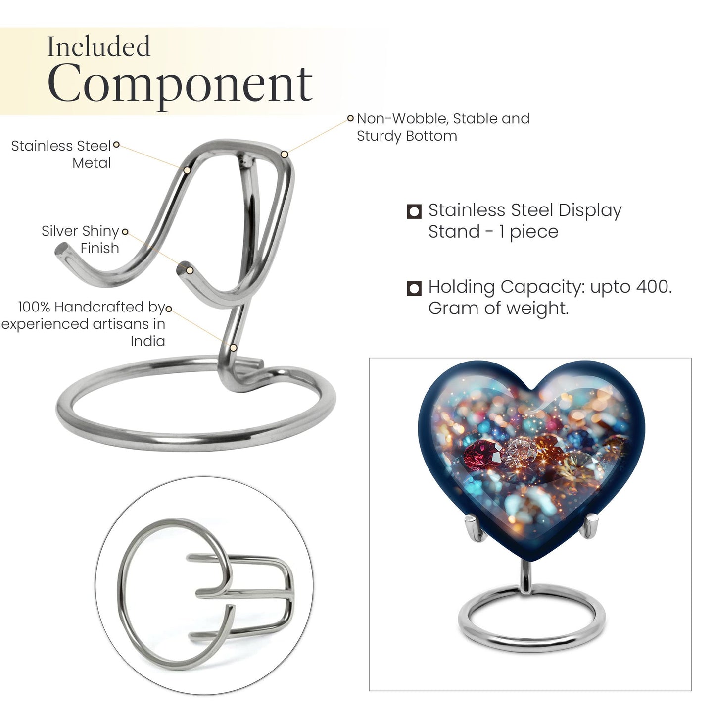 heart-shaped, 10-inch diamond Urn for ashes