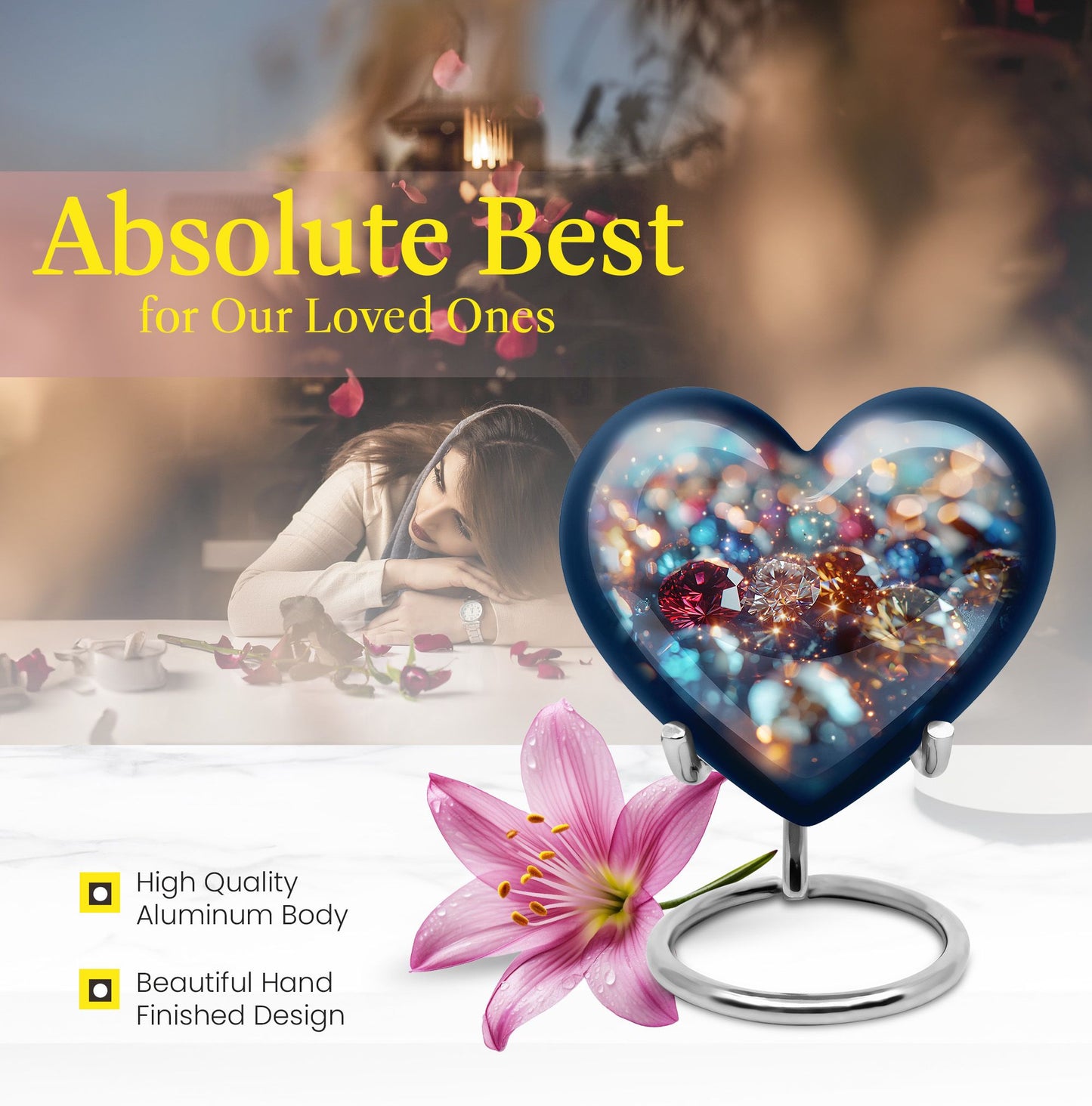 heart-shaped, 10-inch diamond Urn for ashes