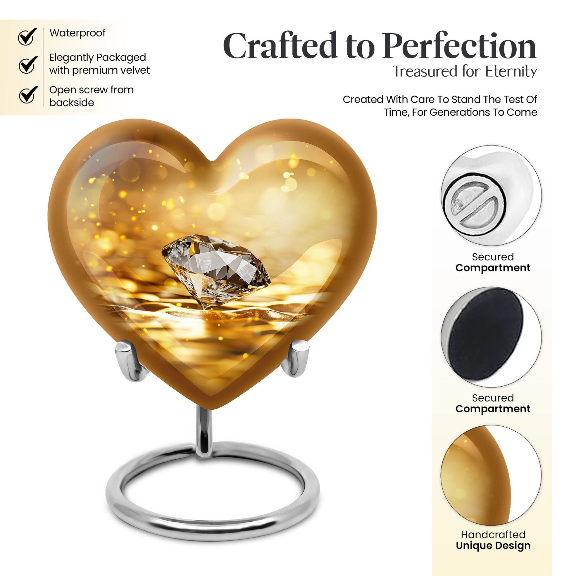 Heart-shaped diamond urn for men
