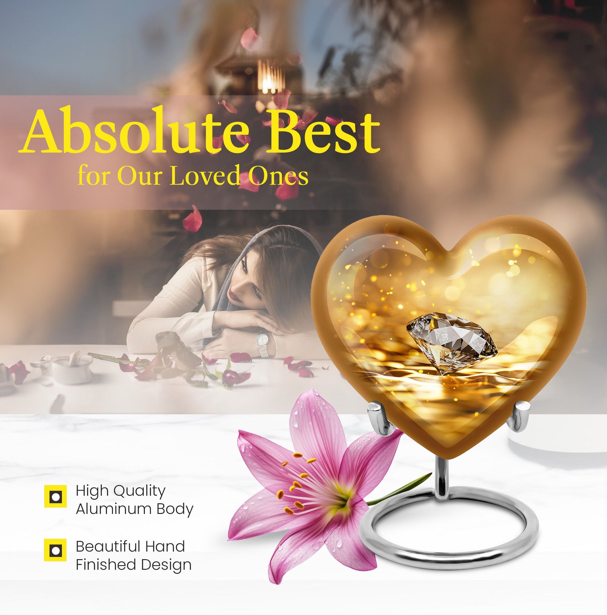 Heart-shaped diamond urn for men