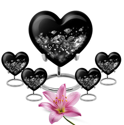 Large heart-designed diamond urn for ashes, customizable memorial burial urn