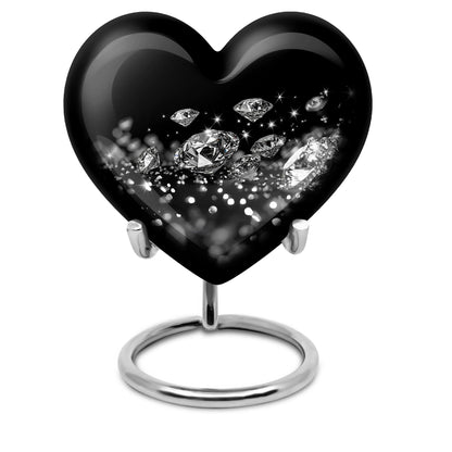 Large heart-designed diamond urn for ashes, customizable memorial burial urn