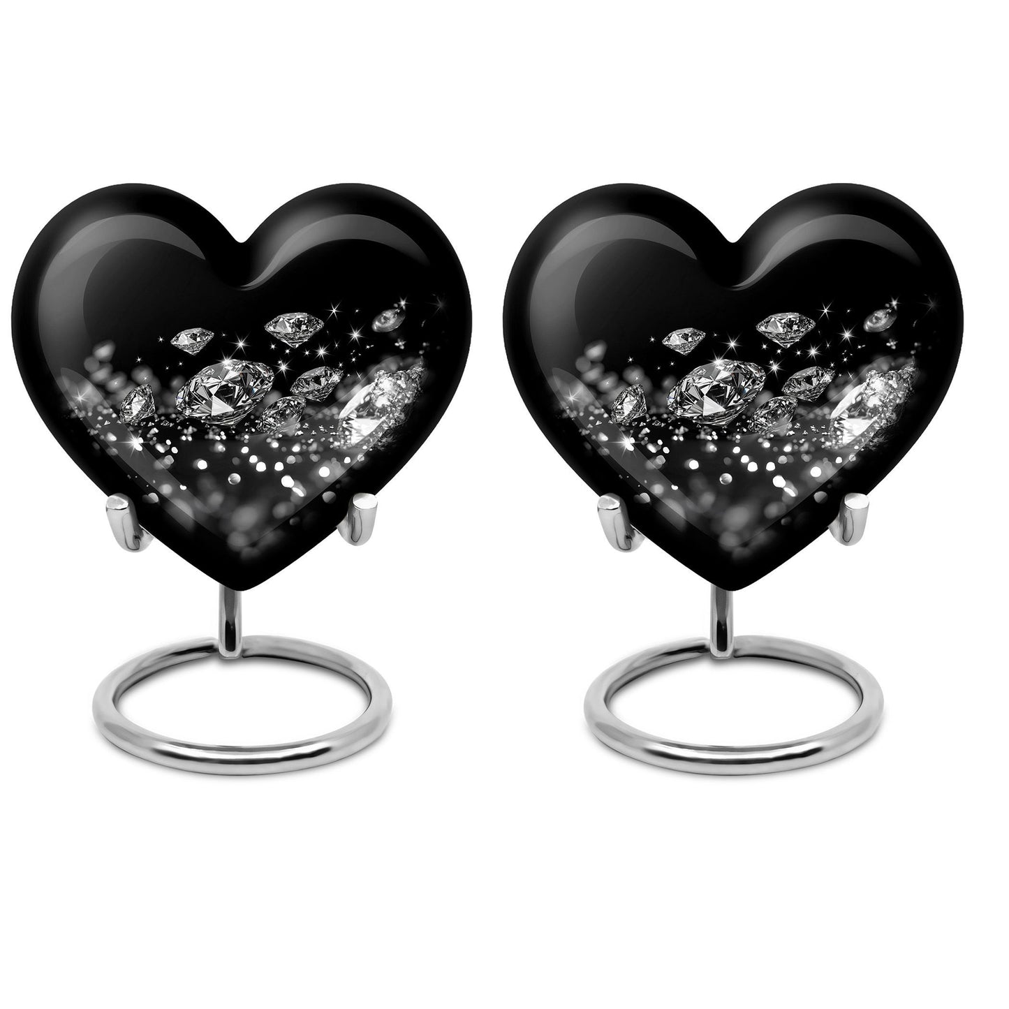 Large heart-designed diamond urn for ashes, customizable memorial burial urn