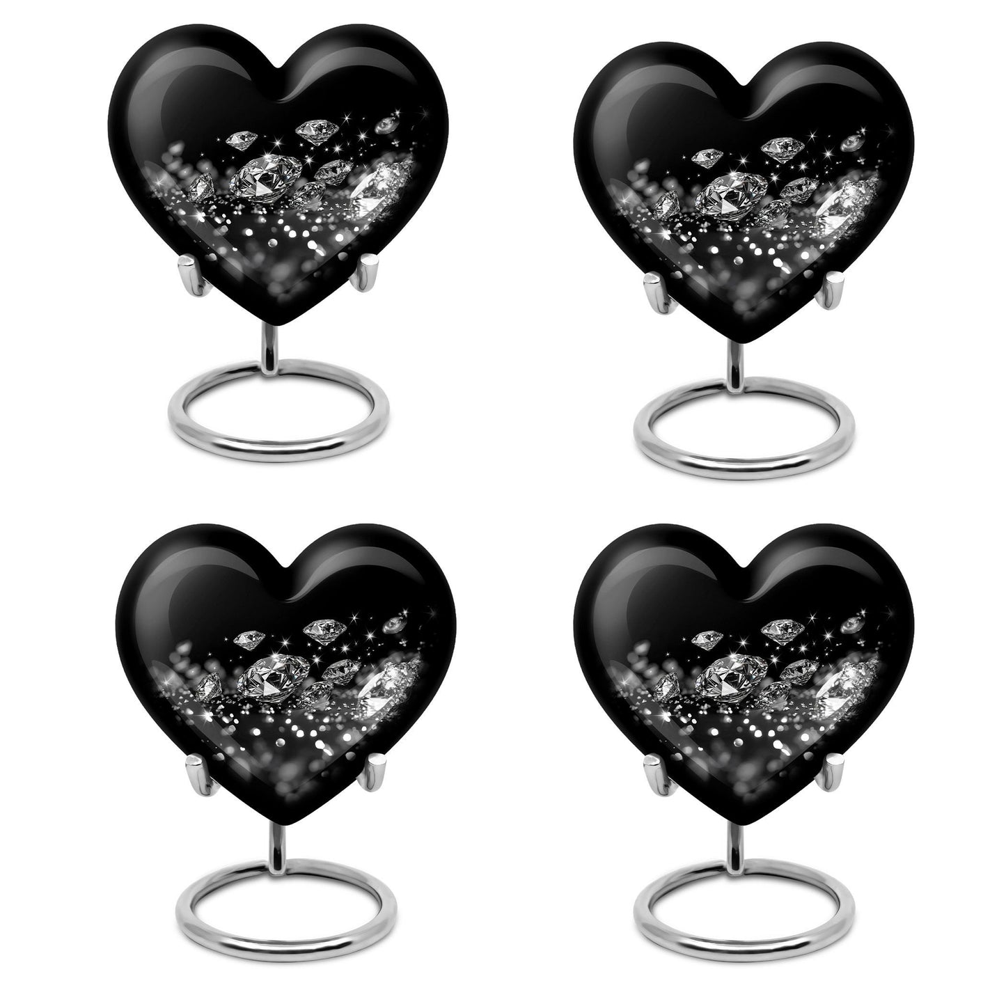 Large heart-designed diamond urn for ashes, customizable memorial burial urn