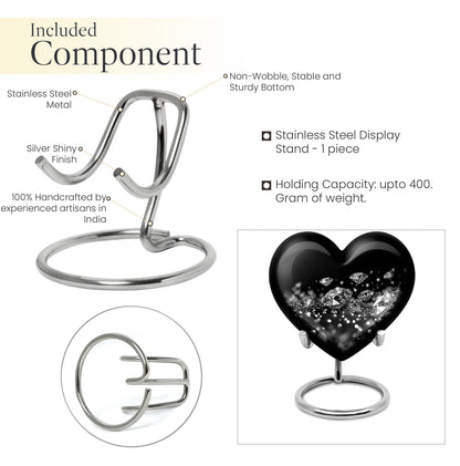 Large heart-designed diamond urn for ashes, customizable memorial burial urn