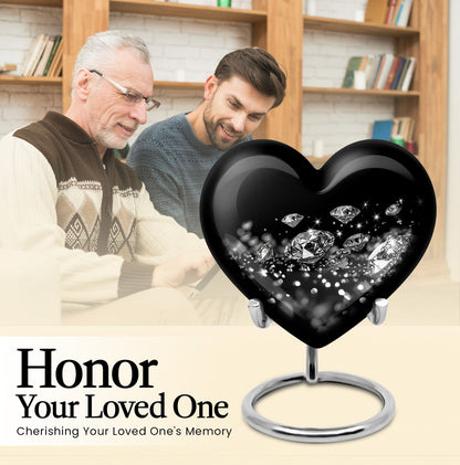 Large heart-designed diamond urn for ashes, customizable memorial burial urn