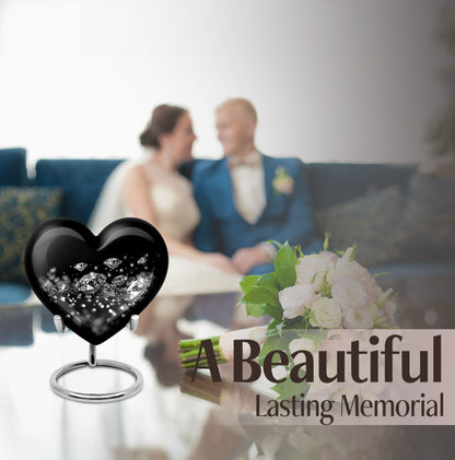 Large heart-designed diamond urn for ashes, customizable memorial burial urn