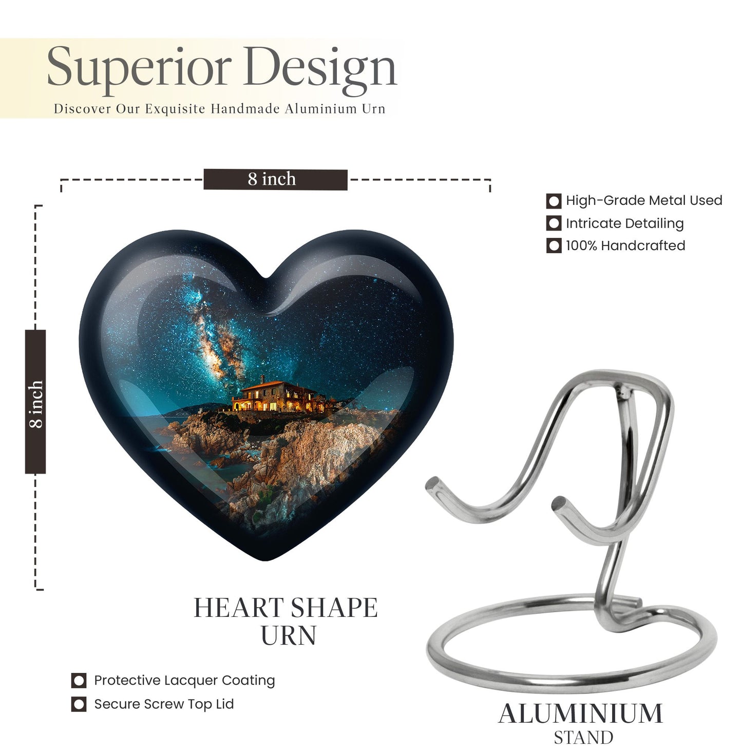 heart design large memorial urn for human ashes