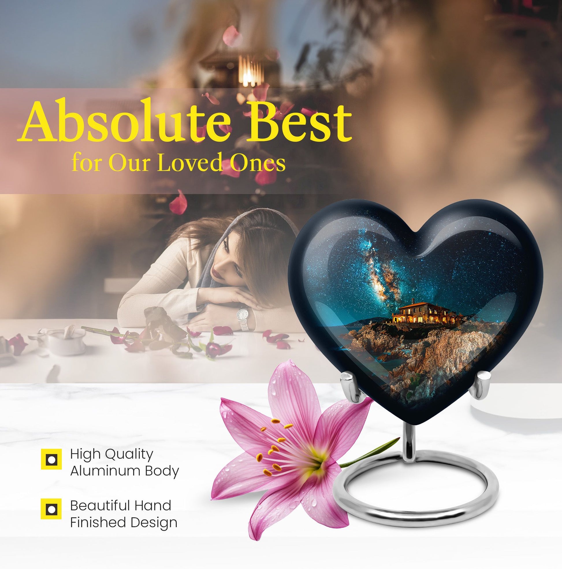 heart design large memorial urn for human ashes