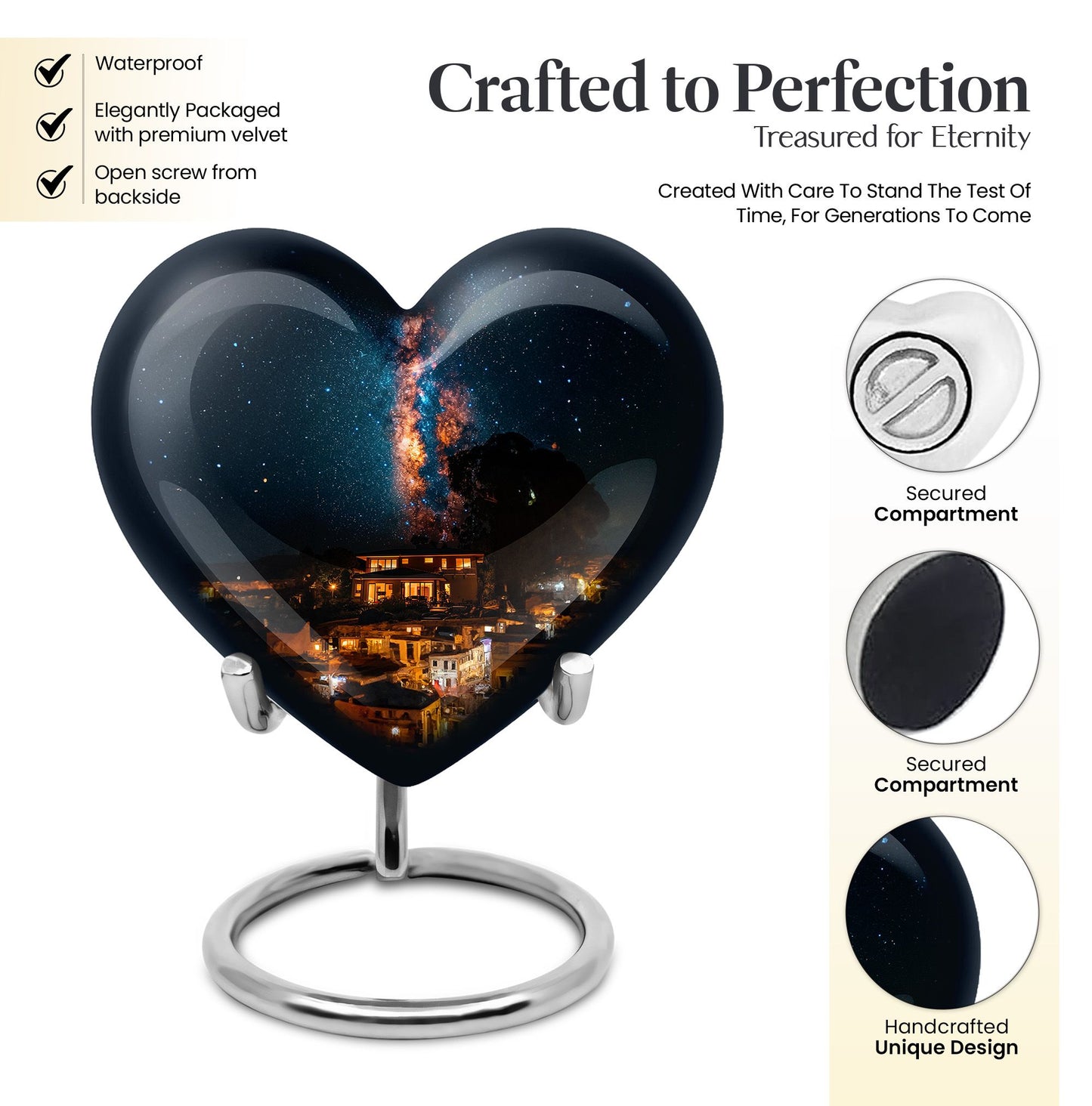 10-inch Galaxy Urn, heart design cremation urn
