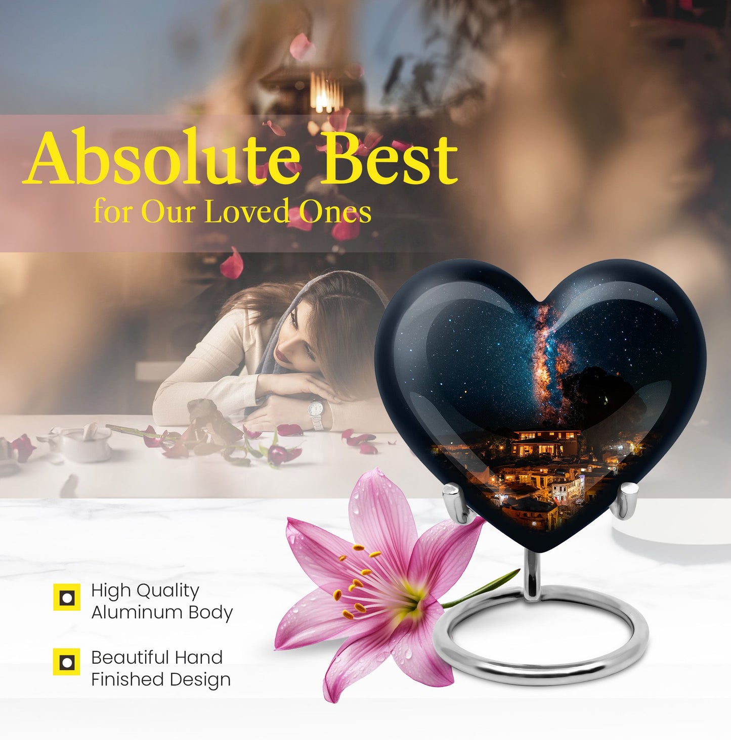 10-inch Galaxy Urn, heart design cremation urn