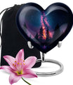 Galaxy design Heart Cremation Funeral Urn made of Aluminium, 10 inches with velvet pouch