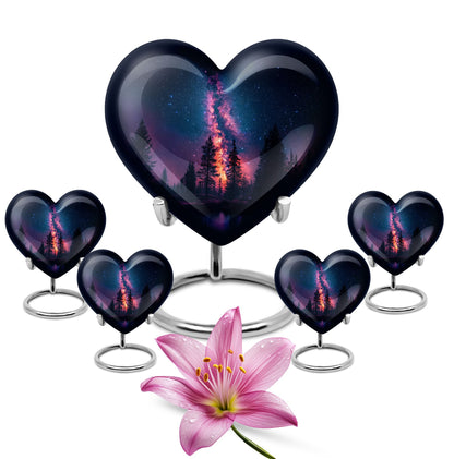 Galaxy design Heart Cremation Funeral Urn made of Aluminium, 10 inches with velvet pouch