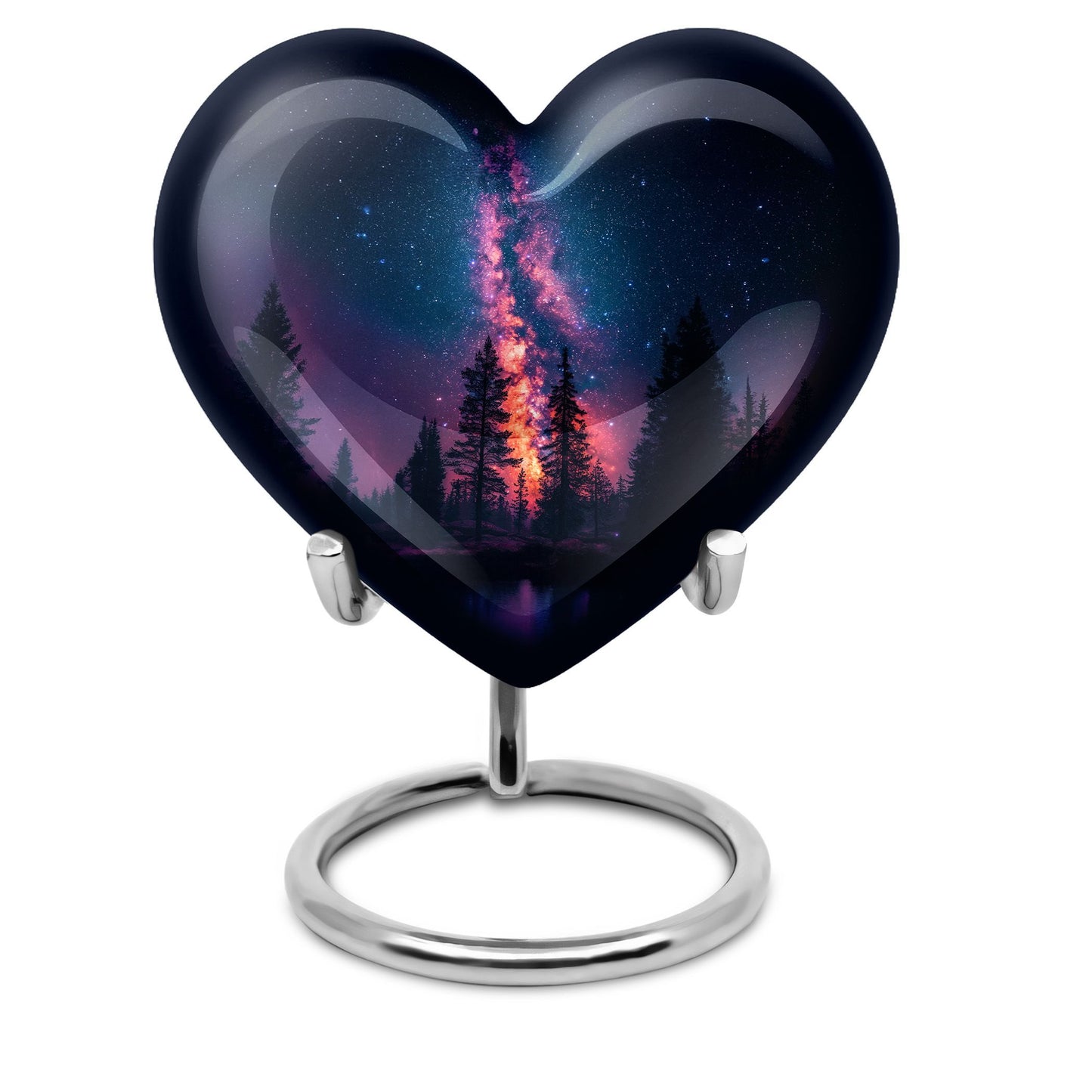 Galaxy design Heart Cremation Funeral Urn made of Aluminium, 10 inches with velvet pouch