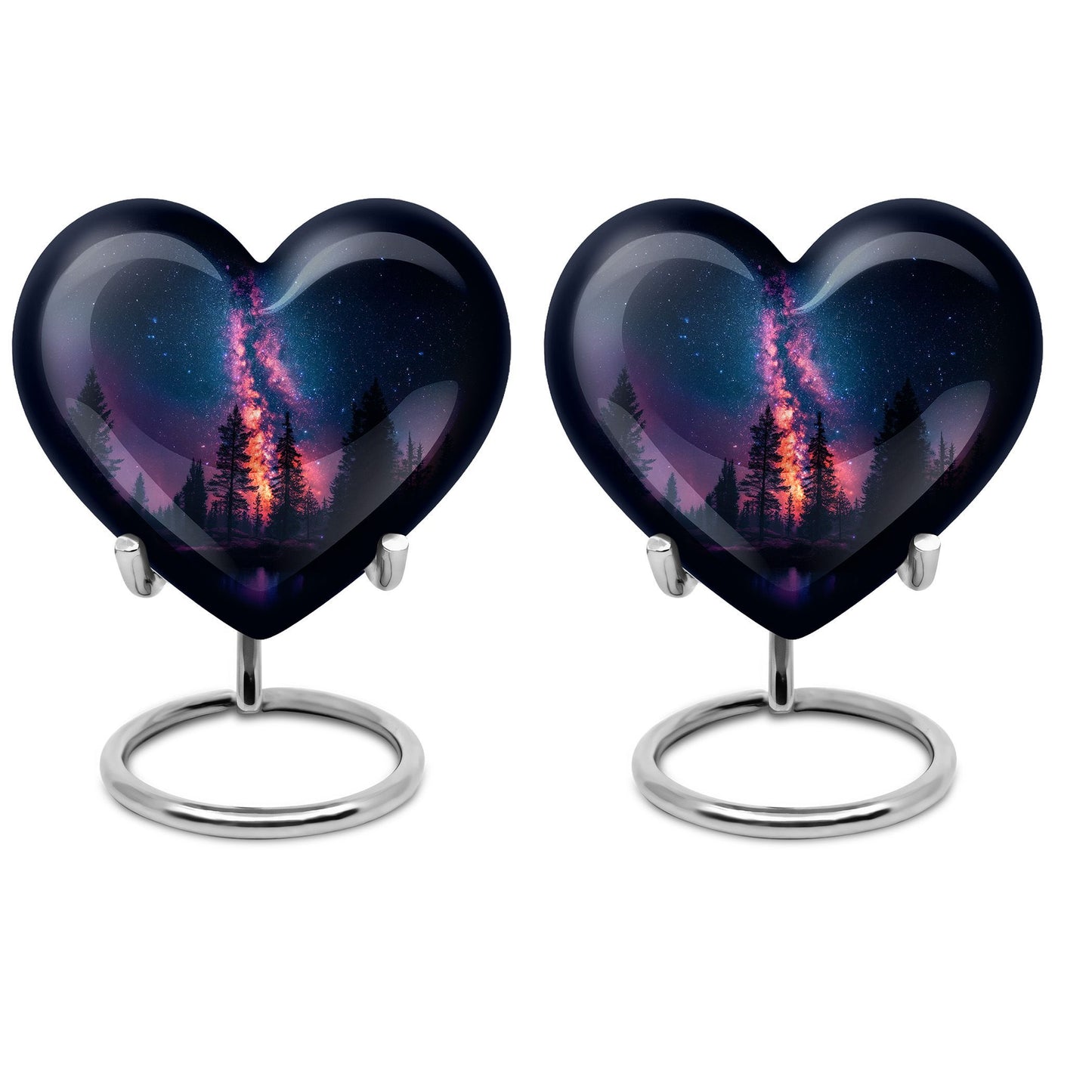 Galaxy design Heart Cremation Funeral Urn made of Aluminium, 10 inches with velvet pouch
