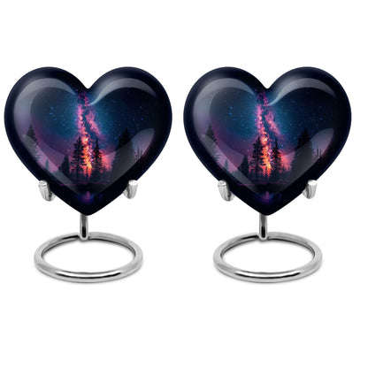 Galaxy design Heart Cremation Funeral Urn made of Aluminium, 10 inches with velvet pouch