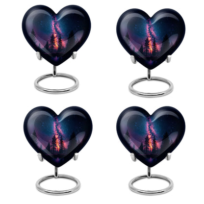 Galaxy design Heart Cremation Funeral Urn made of Aluminium, 10 inches with velvet pouch