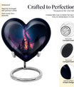 Galaxy design Heart Cremation Funeral Urn made of Aluminium, 10 inches with velvet pouch