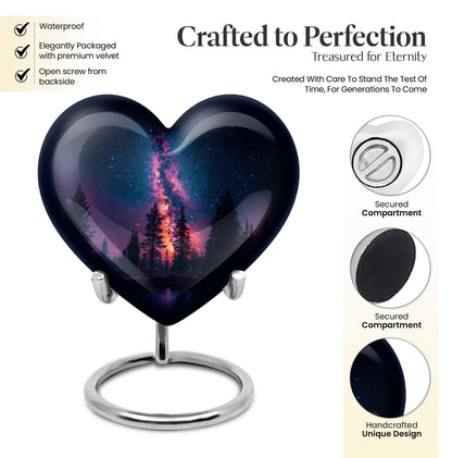 Galaxy design Heart Cremation Funeral Urn made of Aluminium, 10 inches with velvet pouch