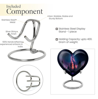 Galaxy design Heart Cremation Funeral Urn made of Aluminium, 10 inches with velvet pouch