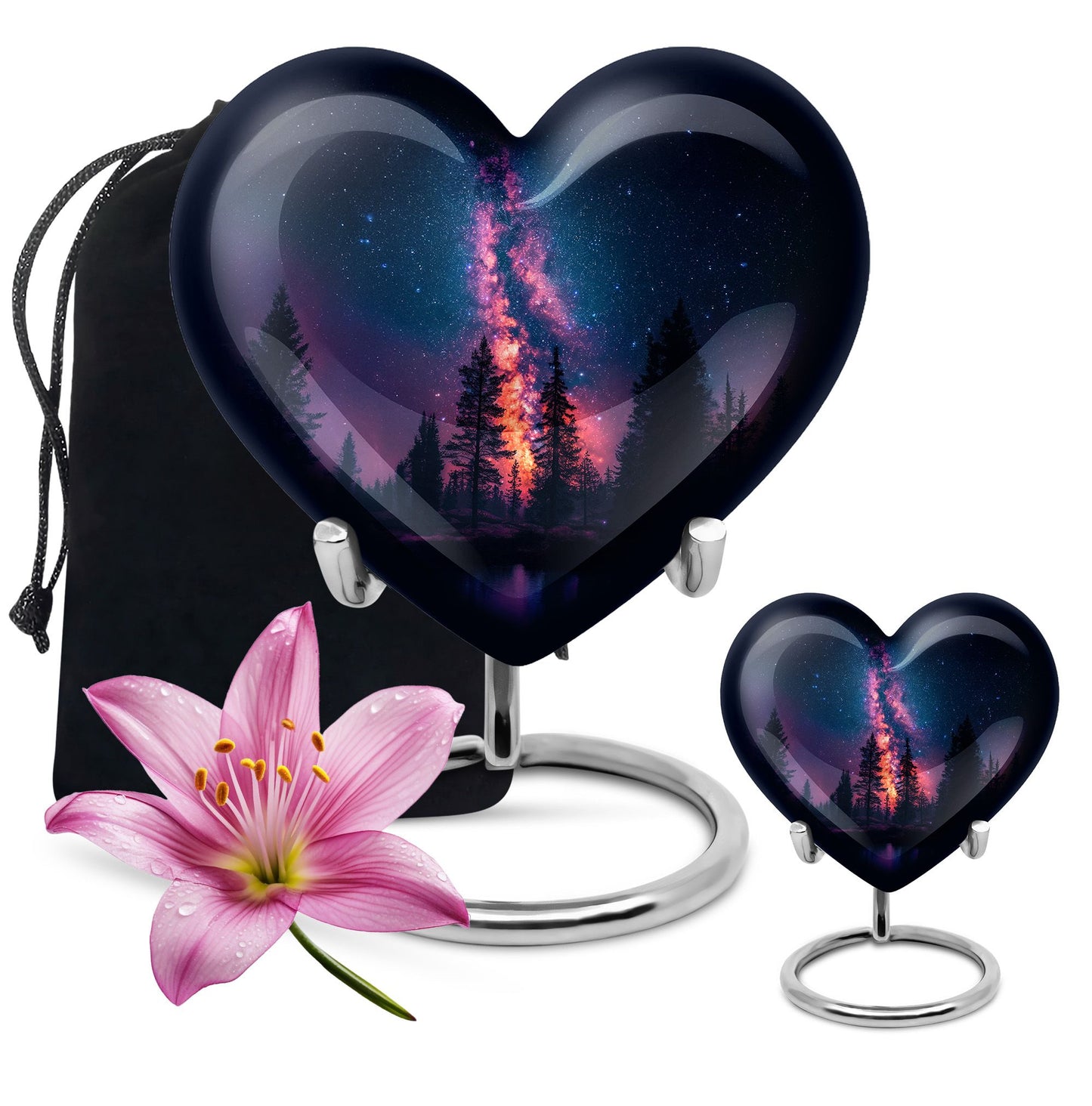 Galaxy design Heart Cremation Funeral Urn made of Aluminium, 10 inches with velvet pouch