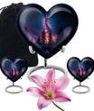 Galaxy design Heart Cremation Funeral Urn made of Aluminium, 10 inches with velvet pouch